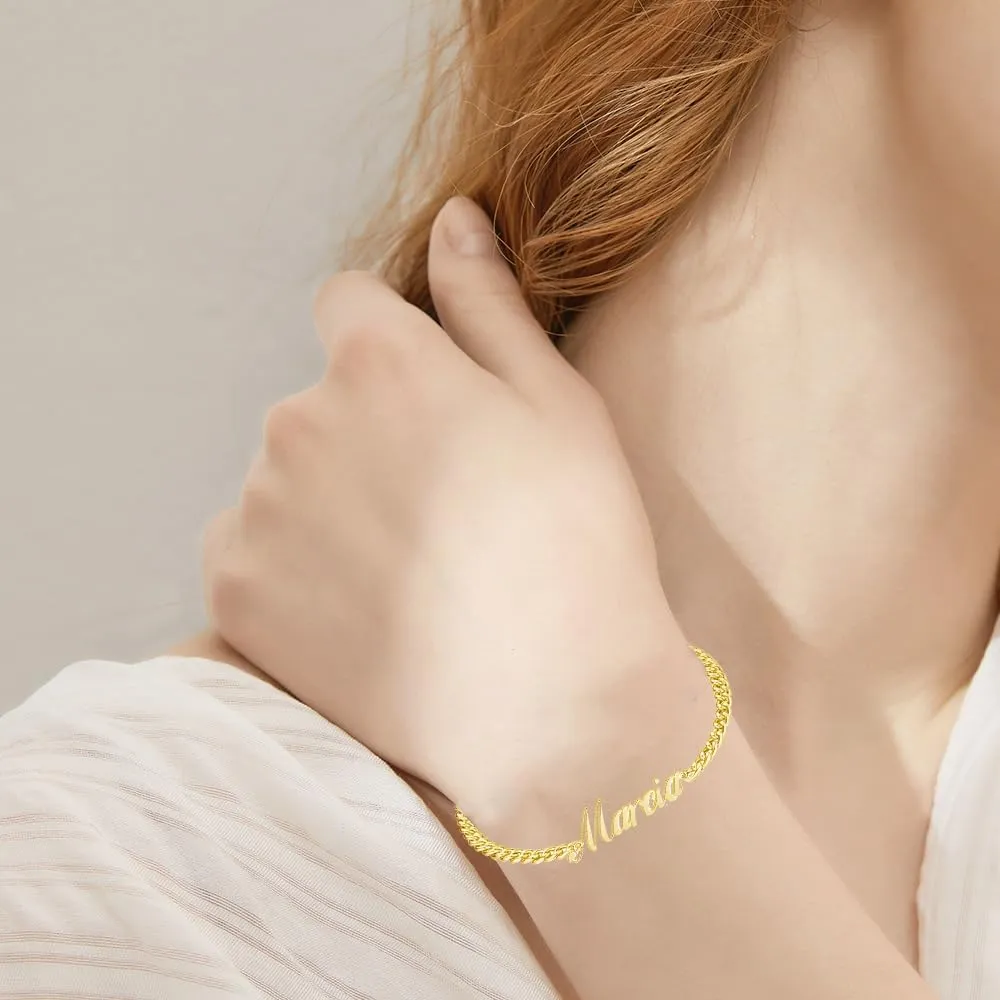 10K 14K 18K Solid Gold Personalized Name Anklet Bracelet for Women, Real Gold Custom Name Bracelet Anklet with Curb/Box Chain Customized Jewelry for Mother's Day, Birthday