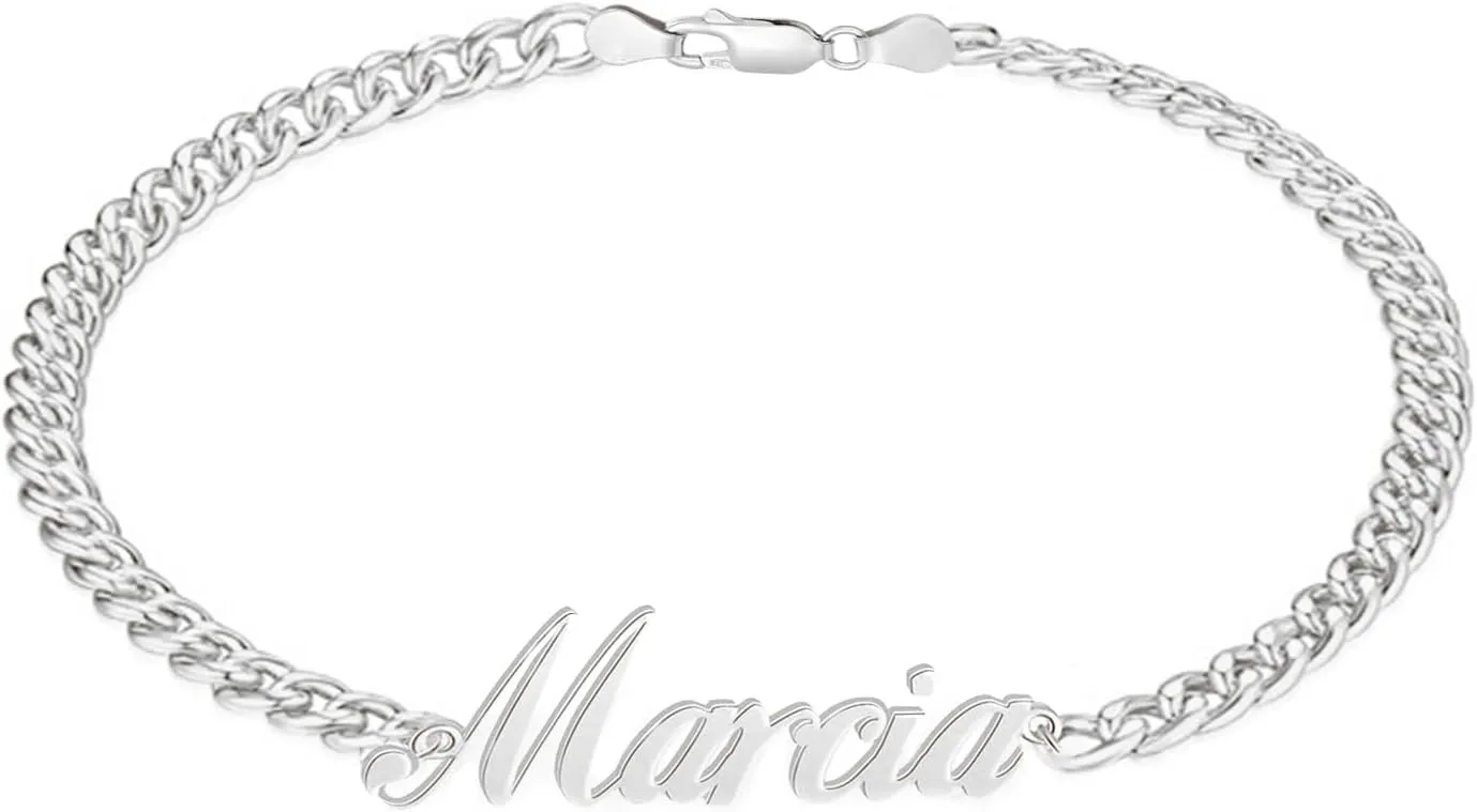 10K 14K 18K Solid Gold Personalized Name Anklet Bracelet for Women, Real Gold Custom Name Bracelet Anklet with Curb/Box Chain Customized Jewelry for Mother's Day, Birthday