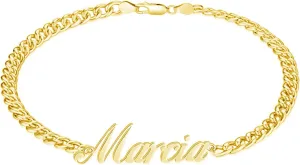 10K 14K 18K Solid Gold Personalized Name Anklet Bracelet for Women, Real Gold Custom Name Bracelet Anklet with Curb/Box Chain Customized Jewelry for Mother's Day, Birthday
