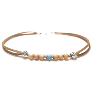 12 Inch Blue Turquoise Wood Bead Leather Micro Suede Ankle Bracelet Gift Boxed Boho Casual Anklet Swim Jewelry Gift Boxed