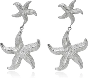 14K Gold Plated Starfish Statement Earrings for Women Gold Seashell Starfish Pearl Pendant Earring Ocean-Themed Dangling Earrings