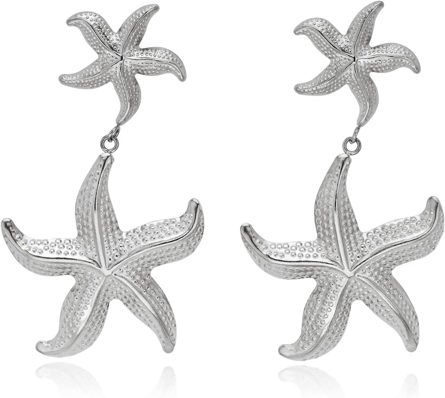14K Gold Plated Starfish Statement Earrings for Women Gold Seashell Starfish Pearl Pendant Earring Ocean-Themed Dangling Earrings