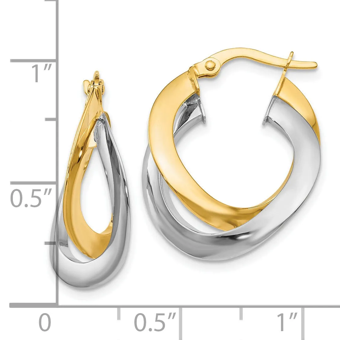 14k Two tone Twisted Double Hoop Earrings