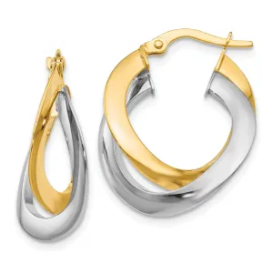 14k Two tone Twisted Double Hoop Earrings