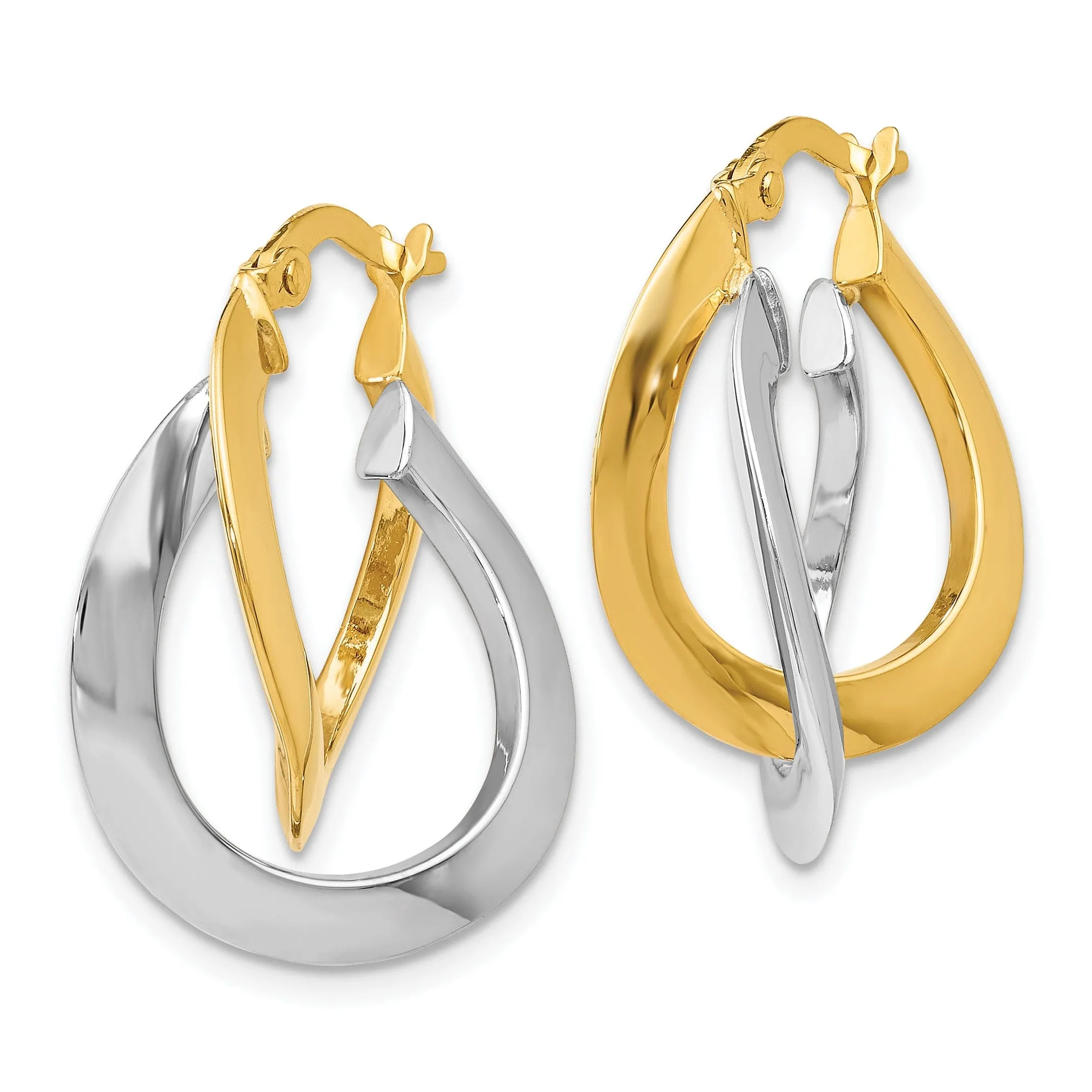 14k Two tone Twisted Double Hoop Earrings