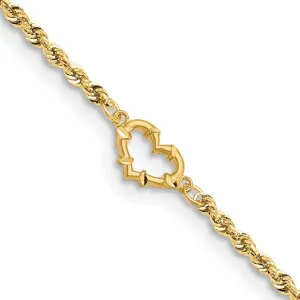 14k Yellow Gold Open Heart Rope Anklet