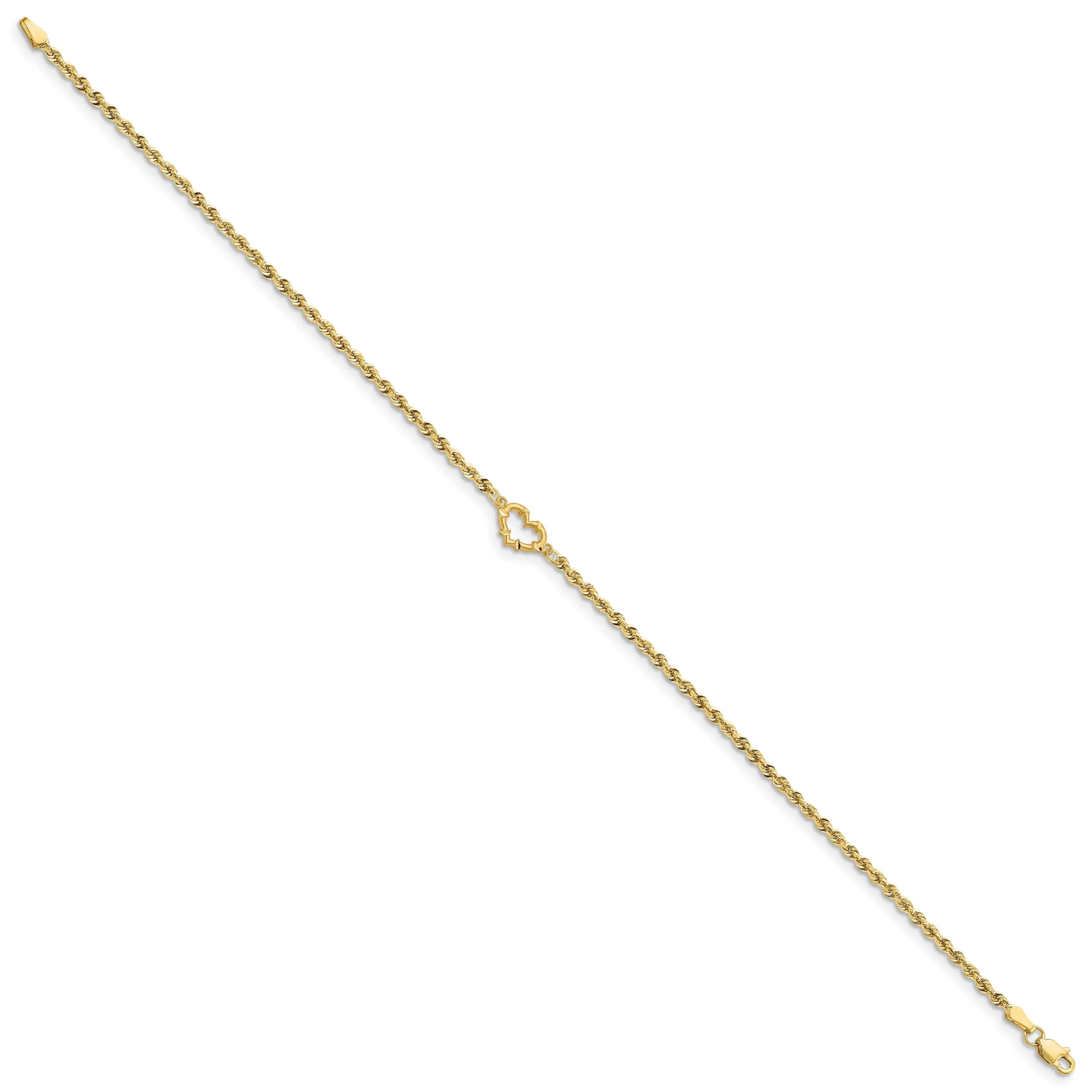 14k Yellow Gold Open Heart Rope Anklet
