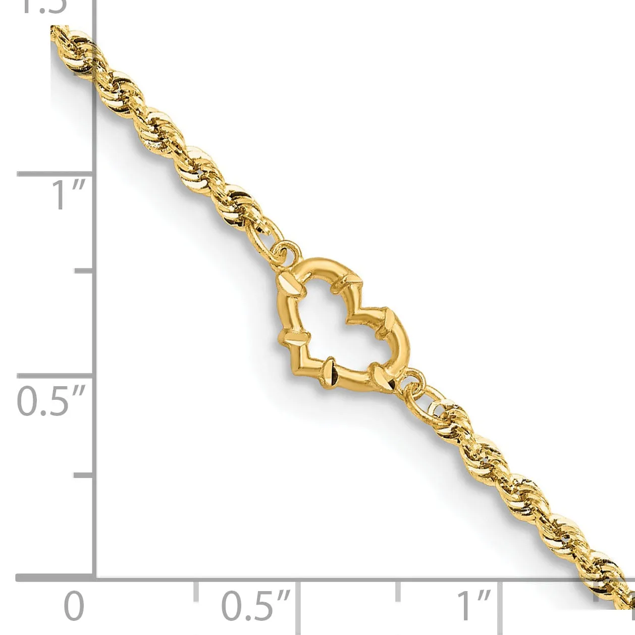 14k Yellow Gold Open Heart Rope Anklet