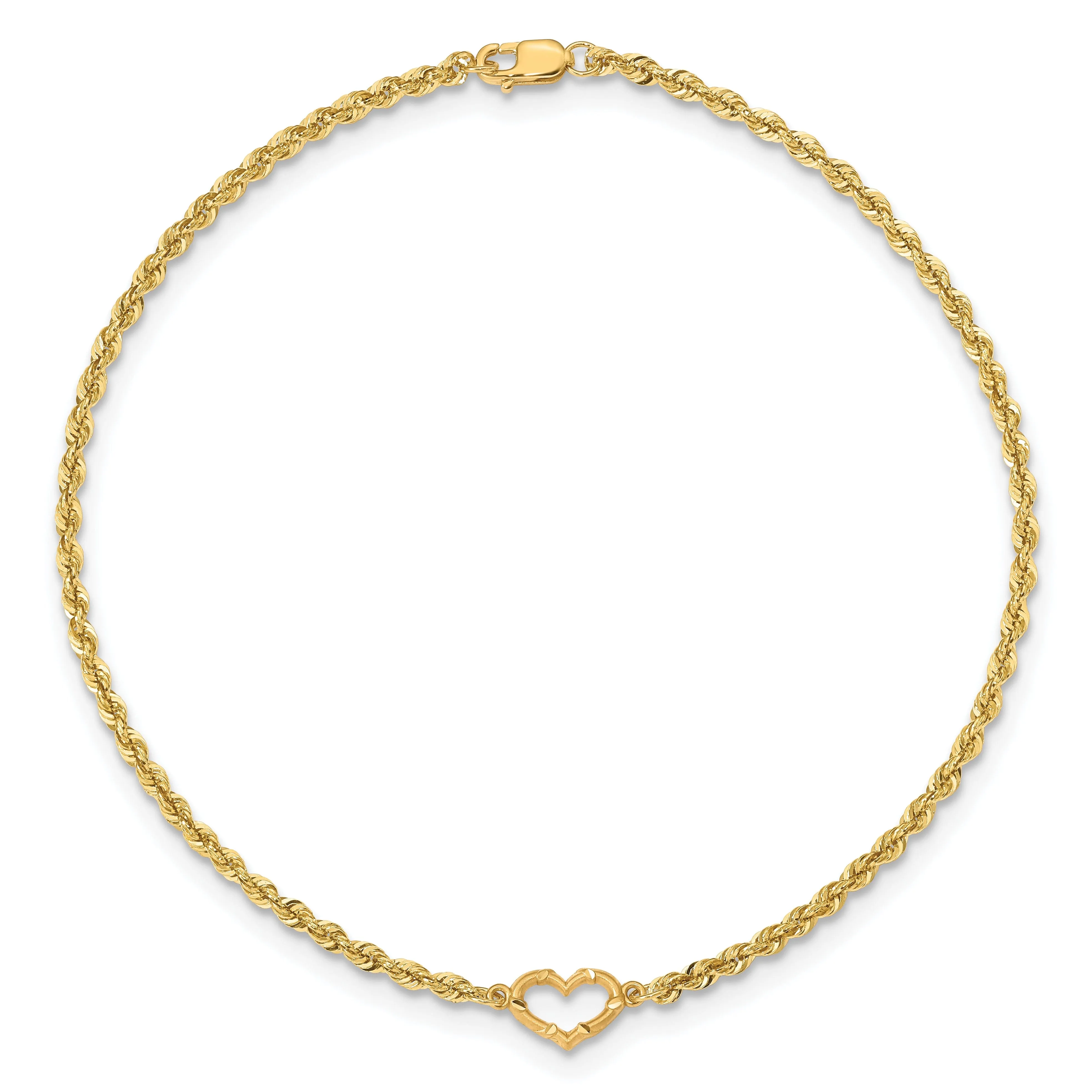 14k Yellow Gold Open Heart Rope Anklet