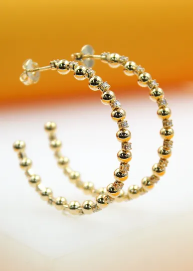 18K Gold Filled CZ Beaded Open Hoop Earrings