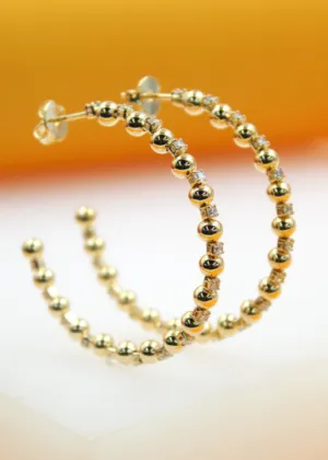 18K Gold Filled CZ Beaded Open Hoop Earrings