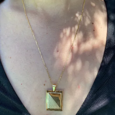 18k Gold Filled Framed Double-Sided Plate Rectangle Pendant