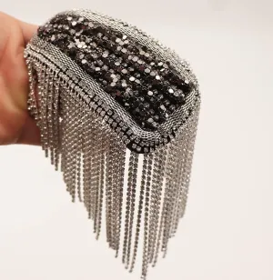 2 pcs Chain Tassel Rhinestone Epaulette Crystal Shoulder Epaulet Spirk Shoulder Badge Brooch Pin For Blazer Punk suit coat