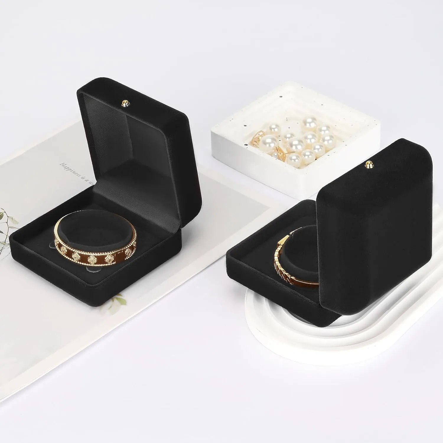 2 Pieces Velvet Bracelet Necklace Gift Box, Jewelry Bangle Holder Box, Bracelet Necklace Display Storage Case for Women Girl (Black)
