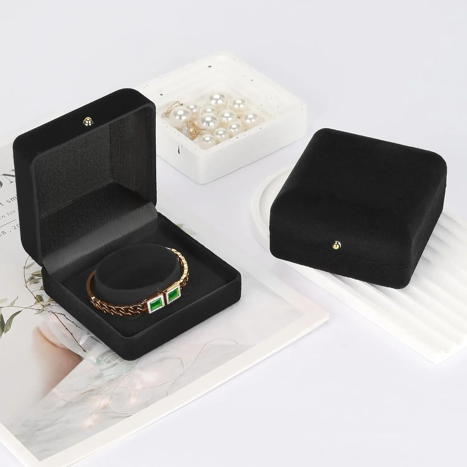 2 Pieces Velvet Bracelet Necklace Gift Box, Jewelry Bangle Holder Box, Bracelet Necklace Display Storage Case for Women Girl (Black)