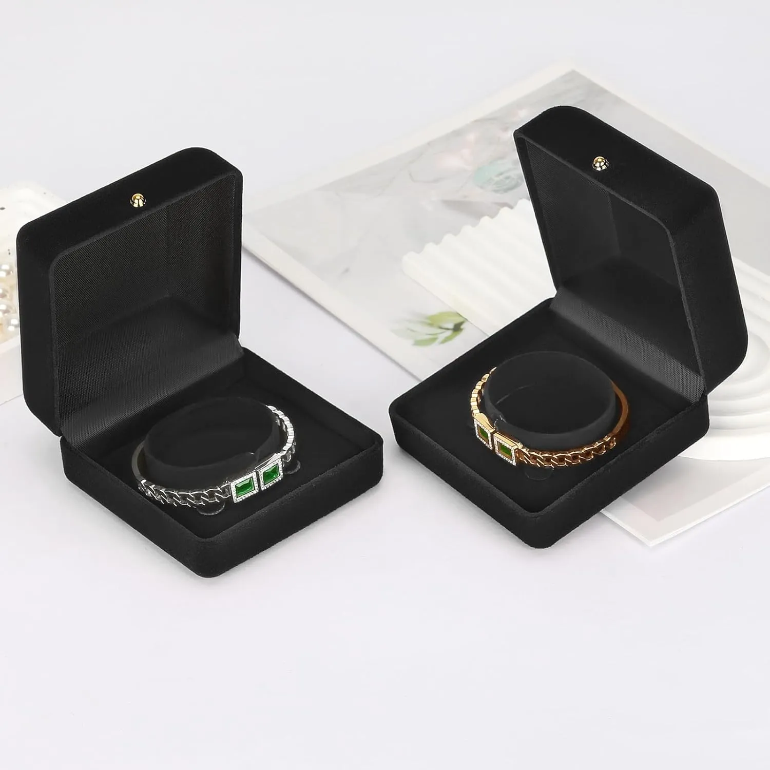 2 Pieces Velvet Bracelet Necklace Gift Box, Jewelry Bangle Holder Box, Bracelet Necklace Display Storage Case for Women Girl (Black)