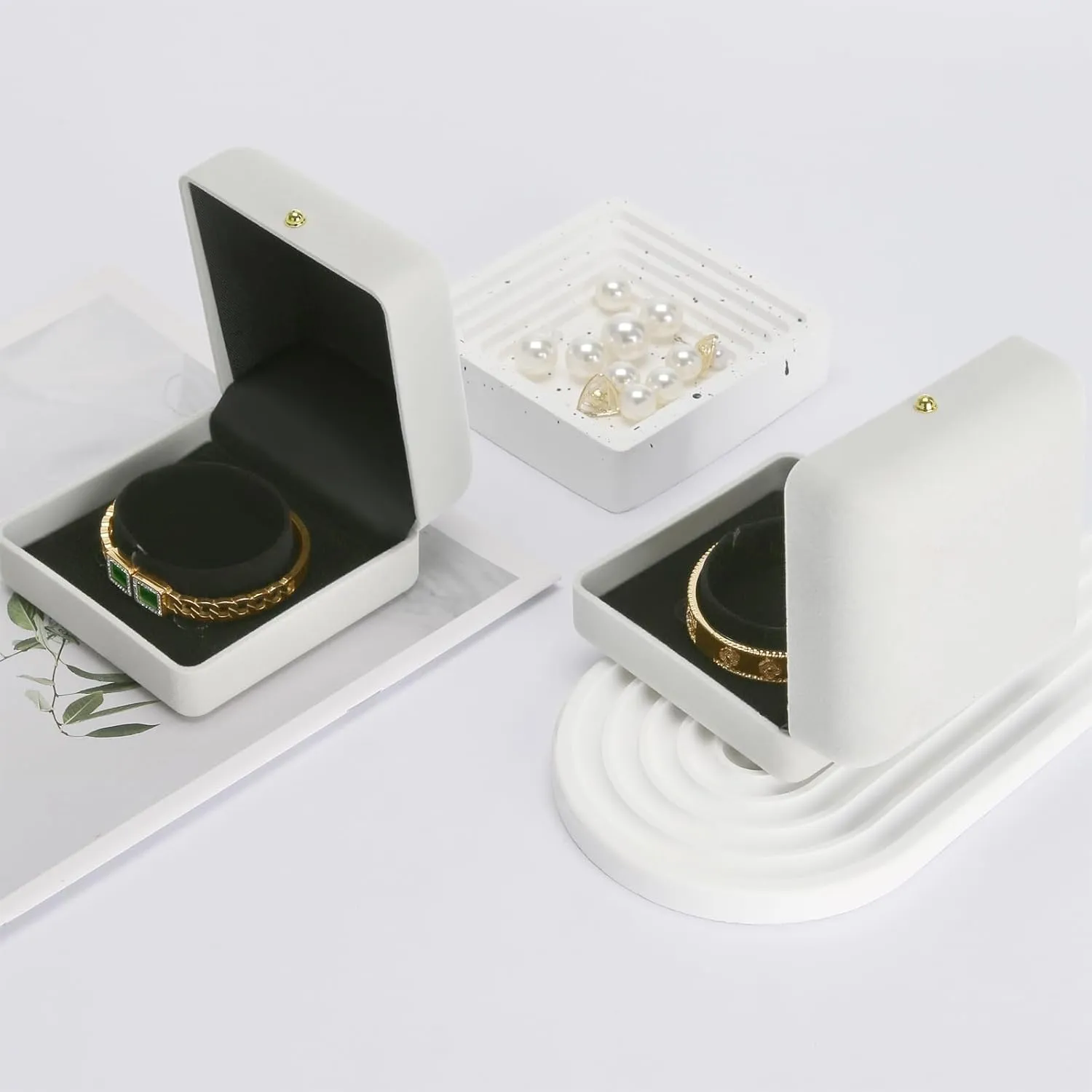 2 Pieces Velvet Bracelet Necklace Gift Box, Jewelry Bangle Holder Box, Bracelet Necklace Display Storage Case for Women Girl (Grey)