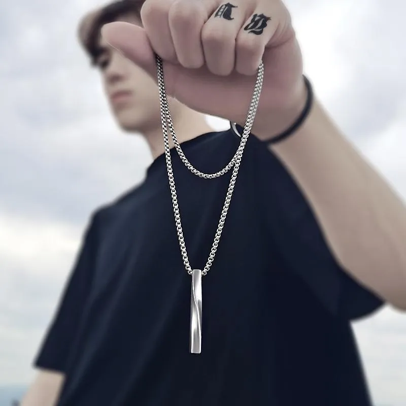 2023 Fashion New Black Rectangle Pendant Necklace for Men