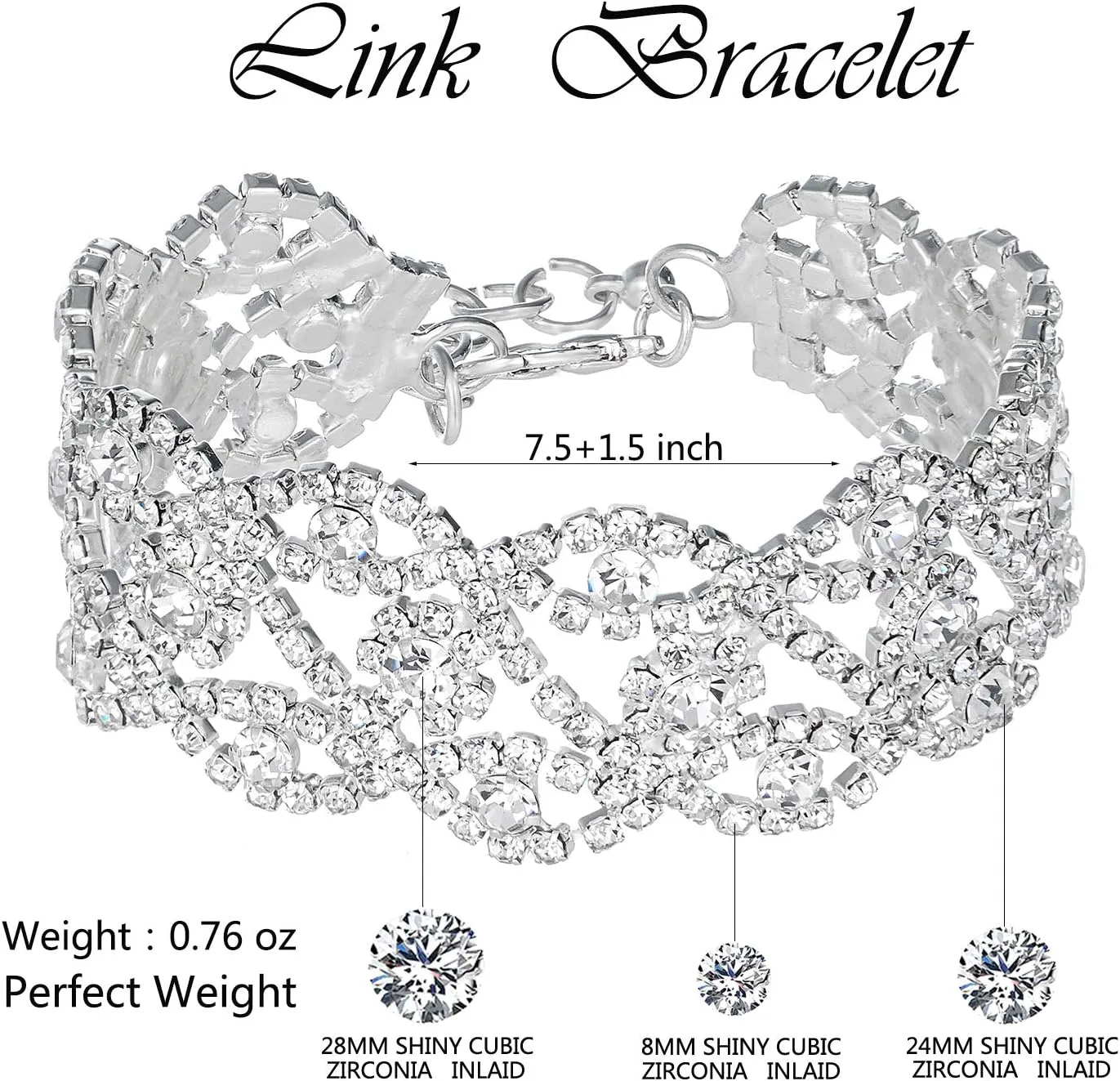 3/4 Pieces Women Jewelry Set Rhinestone Crystal Bride Statement Choker Necklace Tiara Crown Link Bangle Bracelet Teardrop Dangle Earrings Set