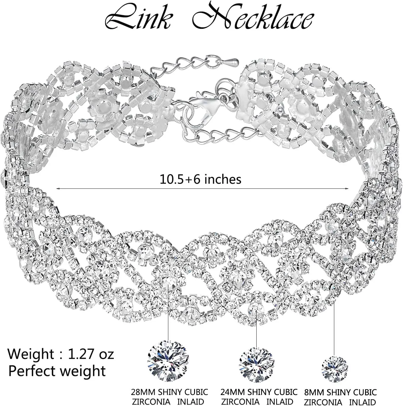 3/4 Pieces Women Jewelry Set Rhinestone Crystal Bride Statement Choker Necklace Tiara Crown Link Bangle Bracelet Teardrop Dangle Earrings Set