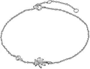 925 Sterling Silver Bezel-Set CZ Palm Tree Womens Link Chain Anklet Bracelet