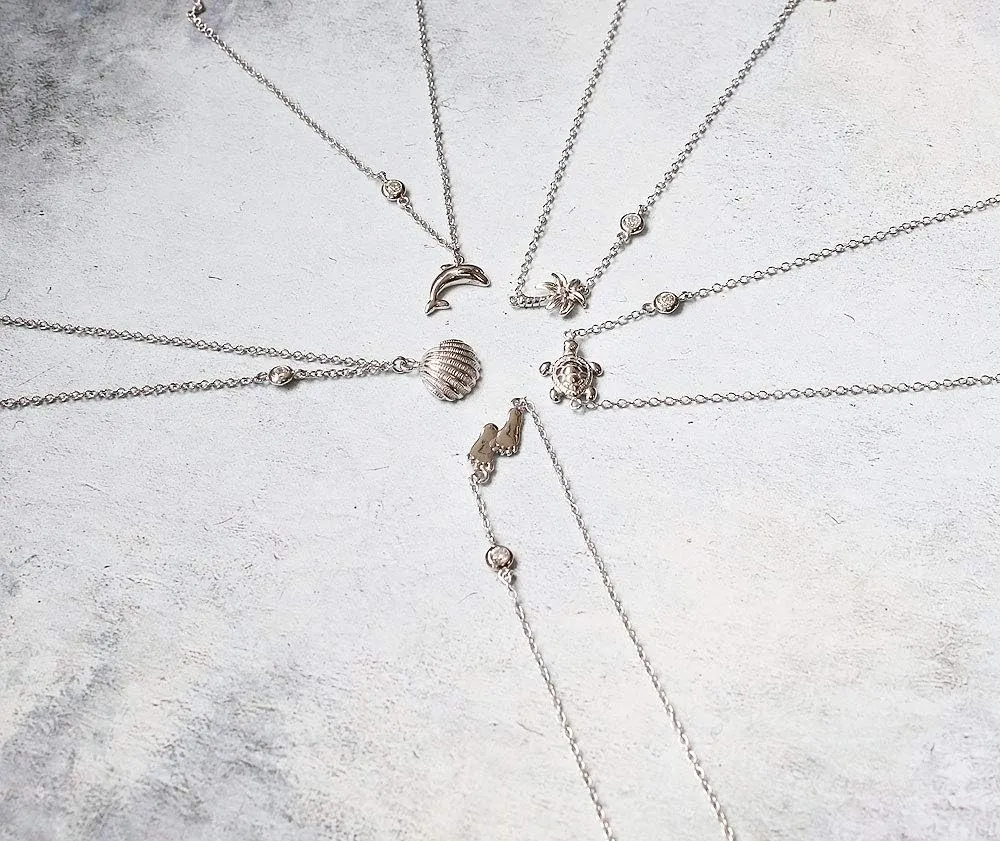 925 Sterling Silver Bezel-Set CZ Palm Tree Womens Link Chain Anklet Bracelet