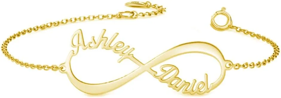 925 Sterling Silver Personalized Name Bracelet Infinity Custom Name Bracelet Anklet Fine Jewelry Birthday Gifts for Women Girls Girlfriend Birthday Anniversary Christmas