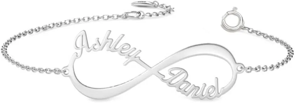 925 Sterling Silver Personalized Name Bracelet Infinity Custom Name Bracelet Anklet Fine Jewelry Birthday Gifts for Women Girls Girlfriend Birthday Anniversary Christmas