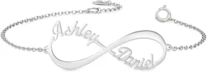 925 Sterling Silver Personalized Name Bracelet Infinity Custom Name Bracelet Anklet Fine Jewelry Birthday Gifts for Women Girls Girlfriend Birthday Anniversary Christmas