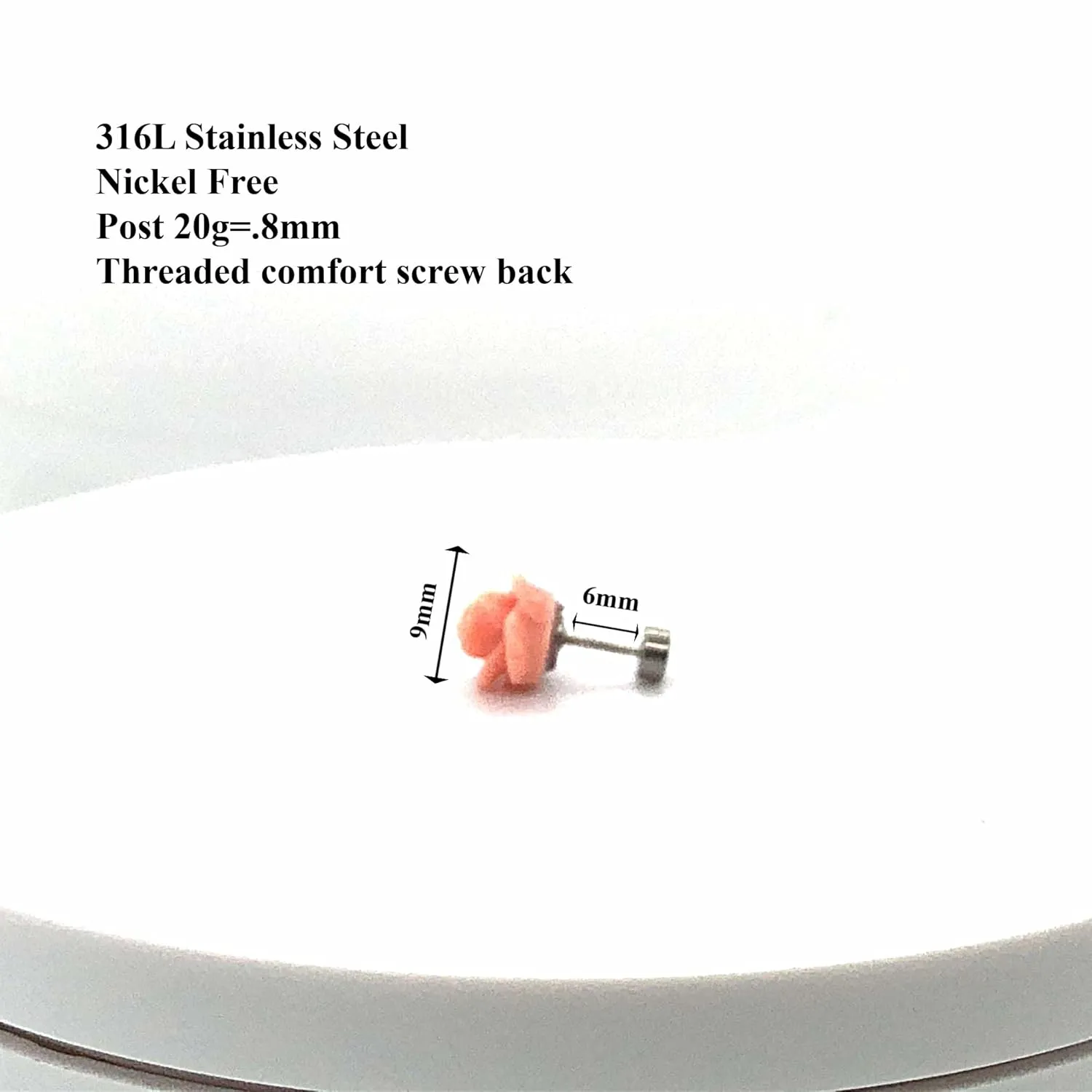 9mm Screw On Flat Back Stud Earrings Coral Pink Rose