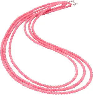 A&M GEMS & JEWELS A&M Beautiful Natural Pink Coral Gemstone Beaded 3 Layer Necklace with 925 Sterling Silver Lock, Adjustable Chain, Classic Coral Gemstone Beaded Minimalist Layered Necklace