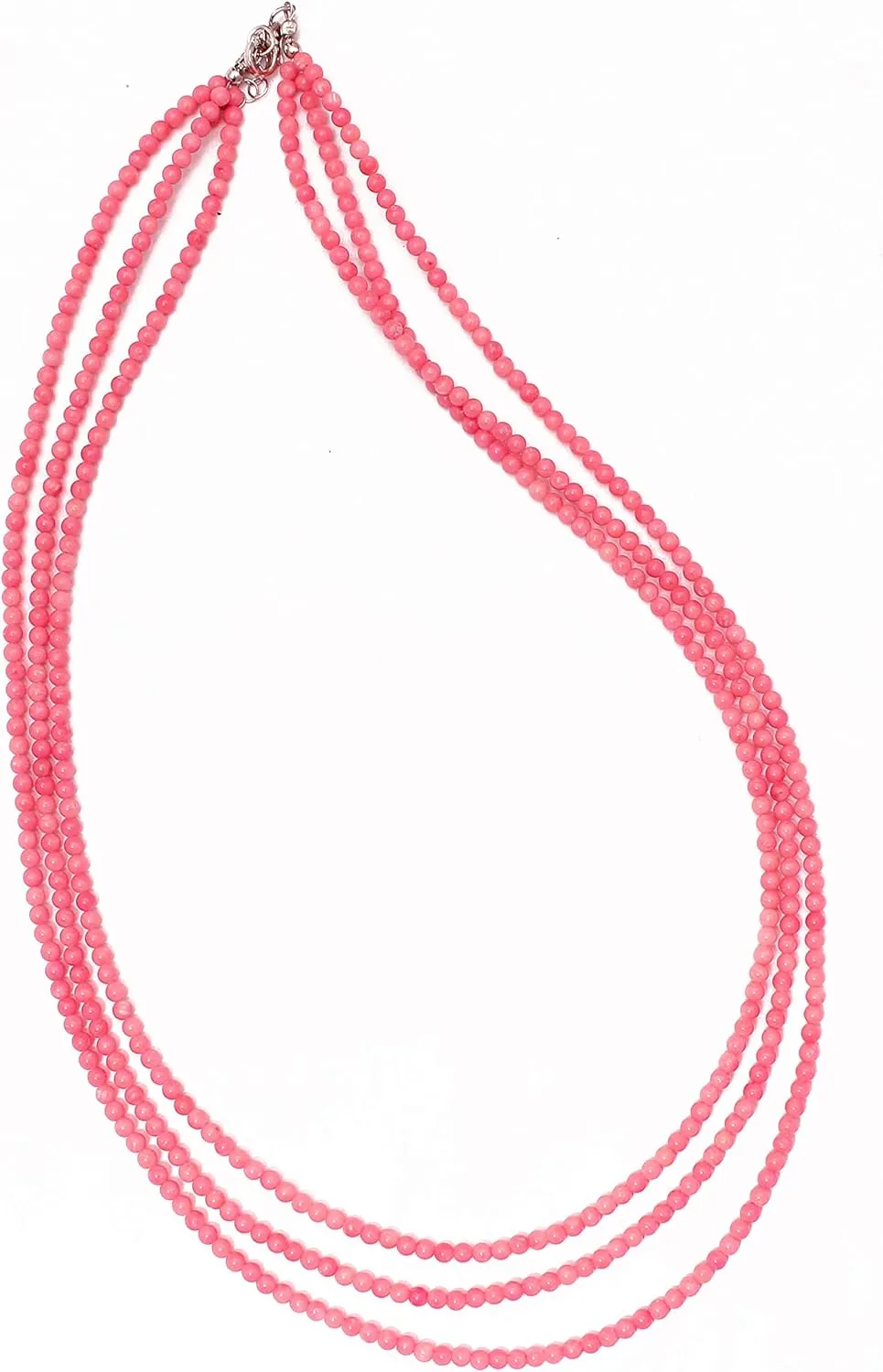 A&M GEMS & JEWELS A&M Beautiful Natural Pink Coral Gemstone Beaded 3 Layer Necklace with 925 Sterling Silver Lock, Adjustable Chain, Classic Coral Gemstone Beaded Minimalist Layered Necklace