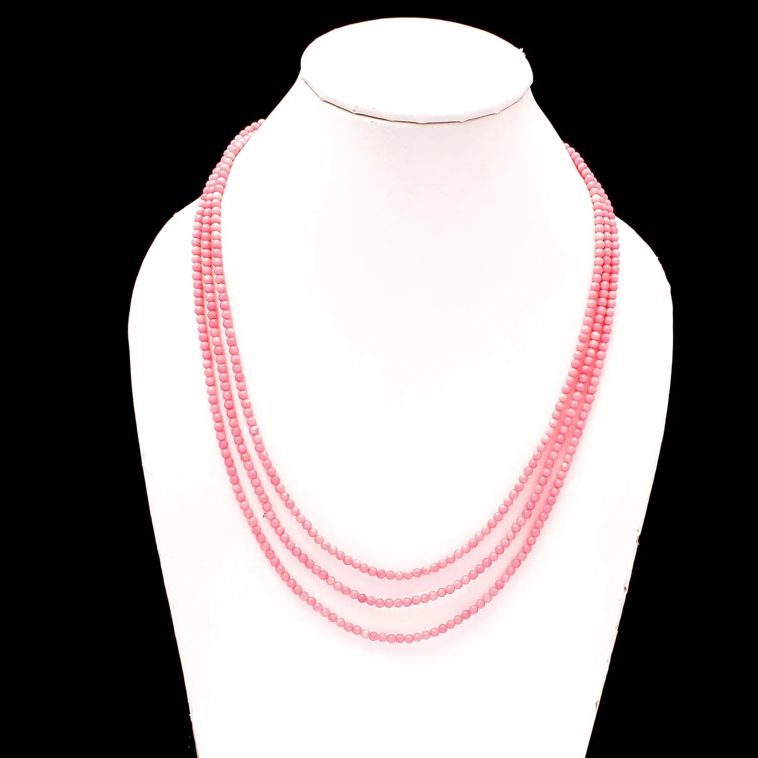 A&M GEMS & JEWELS A&M Beautiful Natural Pink Coral Gemstone Beaded 3 Layer Necklace with 925 Sterling Silver Lock, Adjustable Chain, Classic Coral Gemstone Beaded Minimalist Layered Necklace