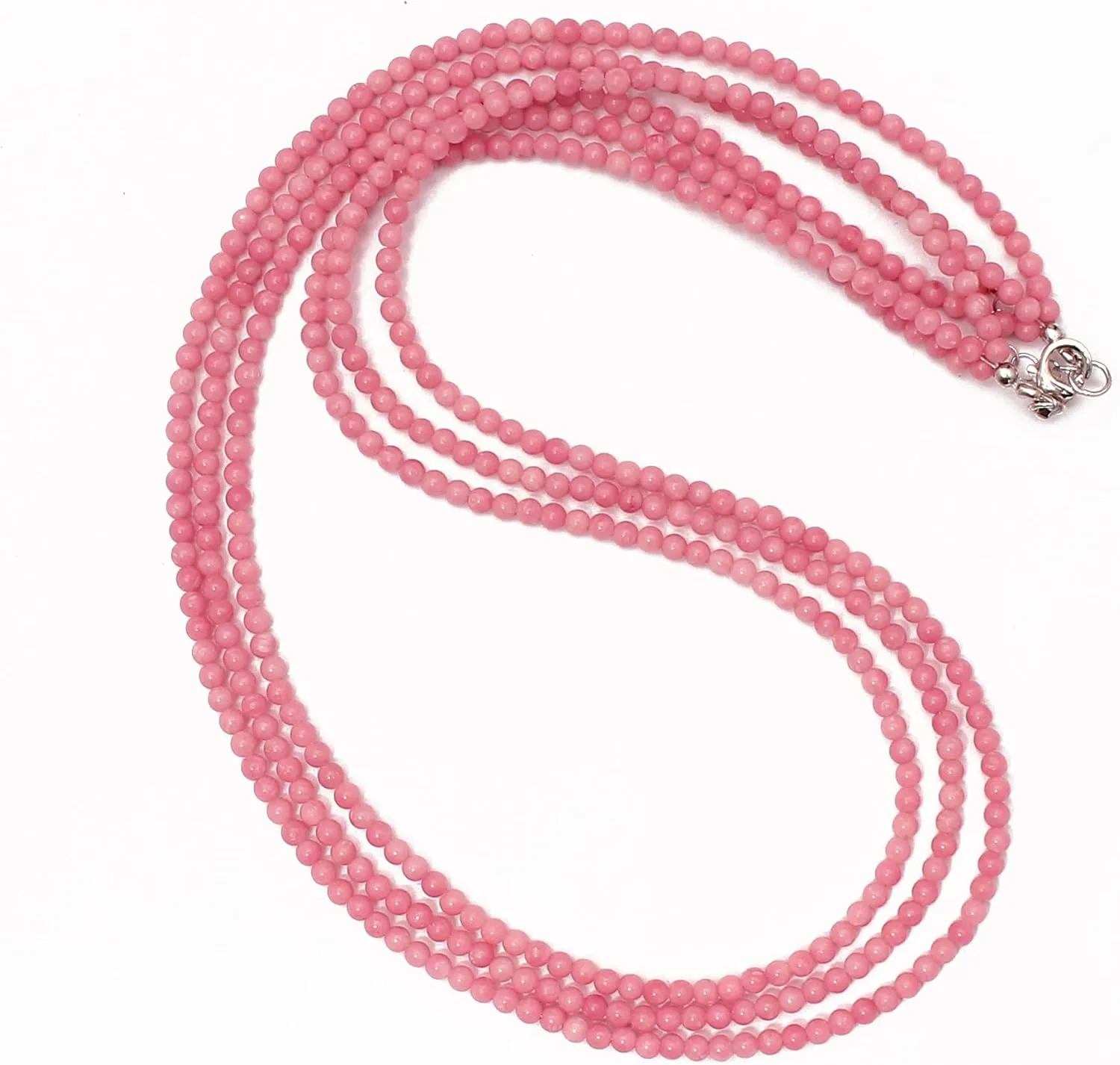 A&M GEMS & JEWELS A&M Beautiful Natural Pink Coral Gemstone Beaded 3 Layer Necklace with 925 Sterling Silver Lock, Adjustable Chain, Classic Coral Gemstone Beaded Minimalist Layered Necklace