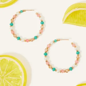 Accessorize London Multi Coral Beaded Hoop Earring
