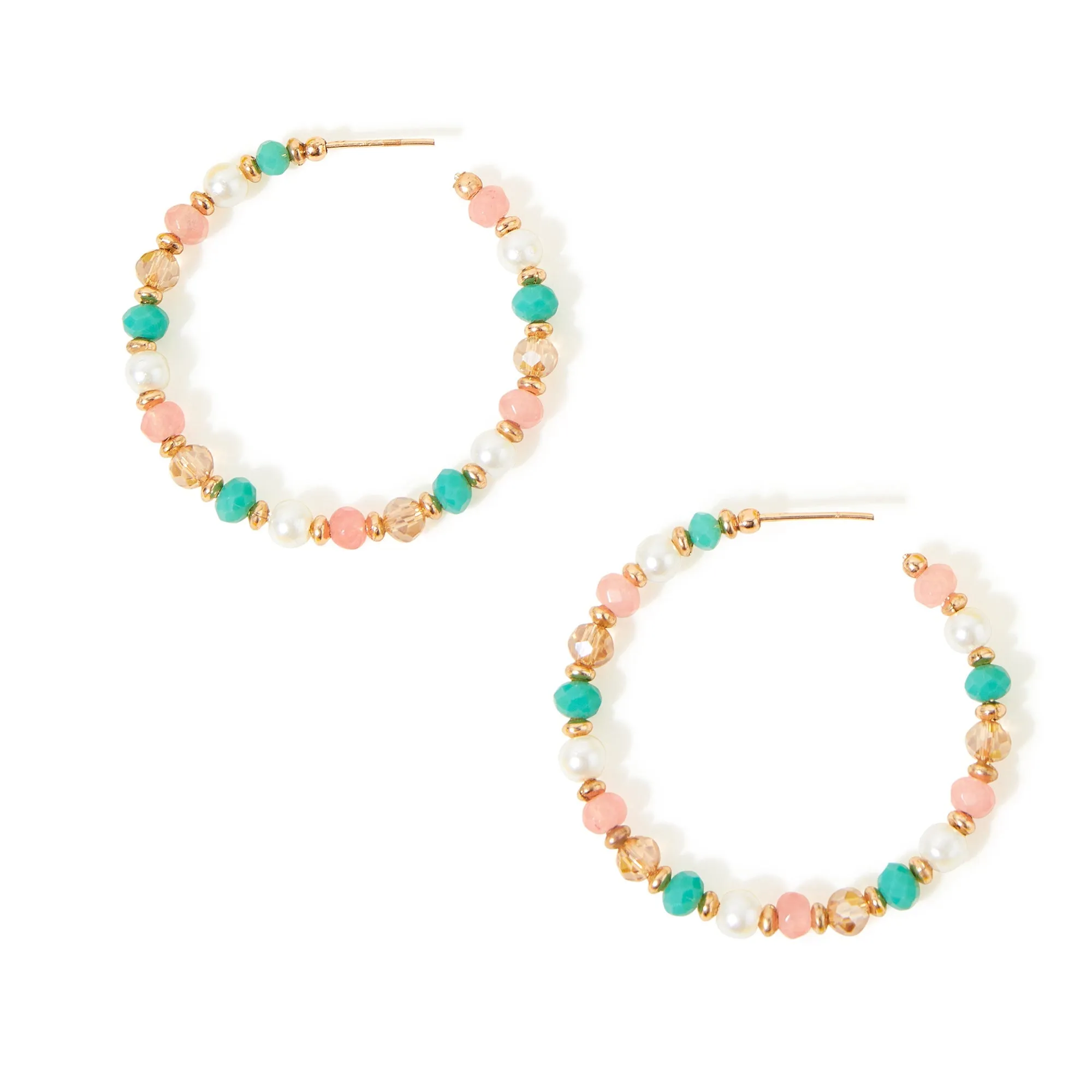 Accessorize London Multi Coral Beaded Hoop Earring