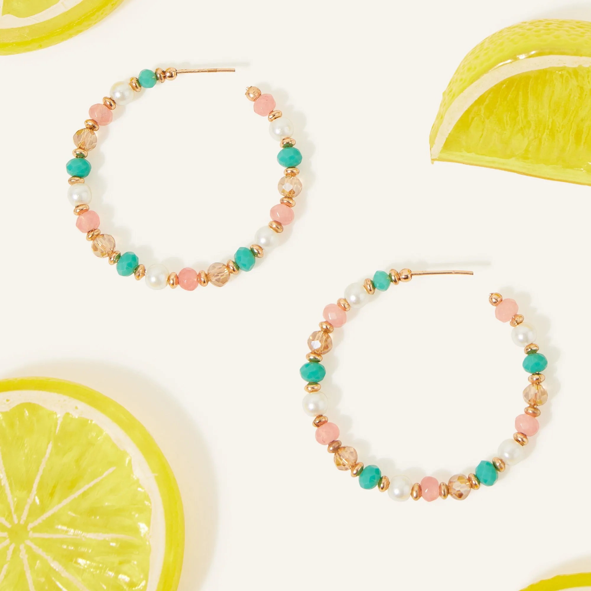 Accessorize London Multi Coral Beaded Hoop Earring
