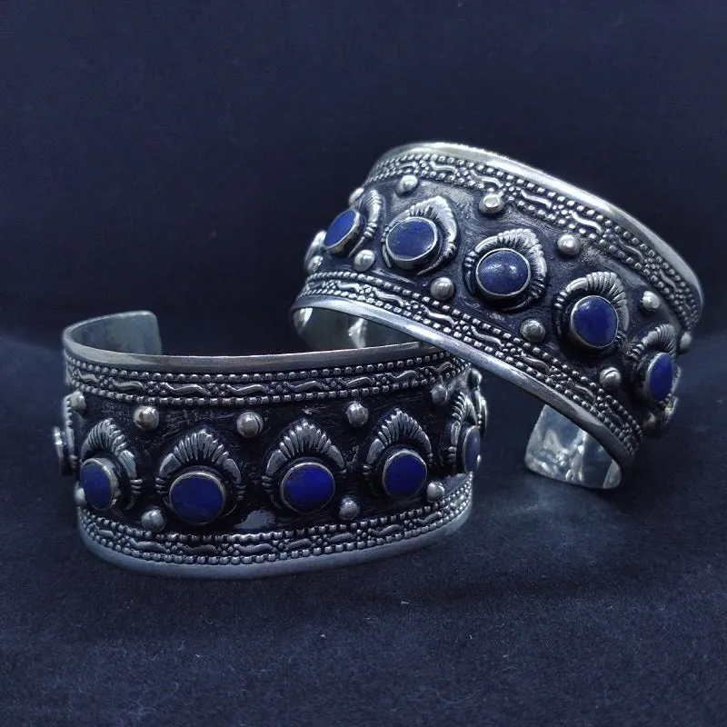 Adjustable Tribal Kuchi Lapis Stone Cuff Bracelet