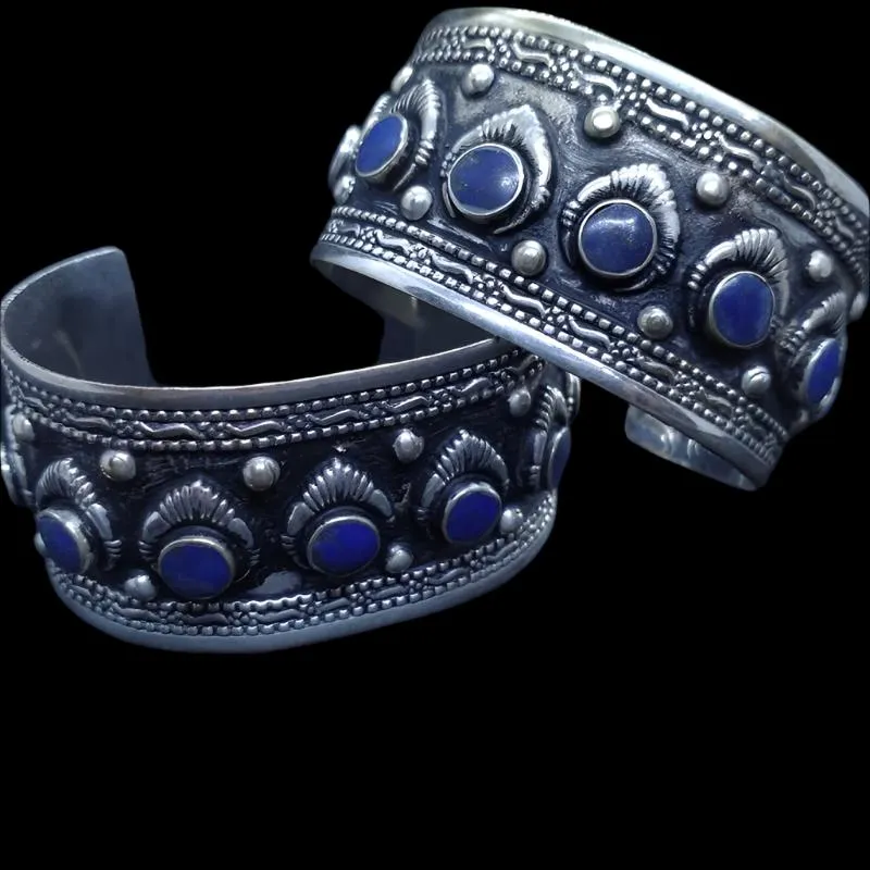 Adjustable Tribal Kuchi Lapis Stone Cuff Bracelet