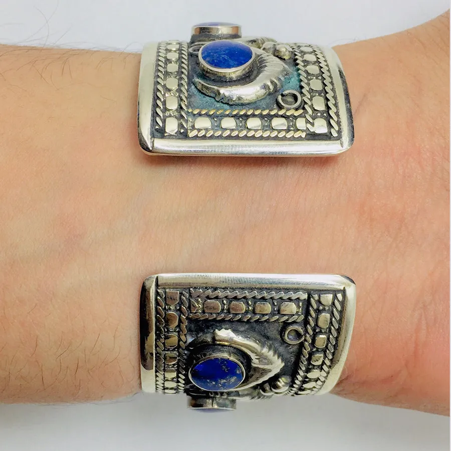 Adjustable Tribal Kuchi Lapis Stone Cuff Bracelet