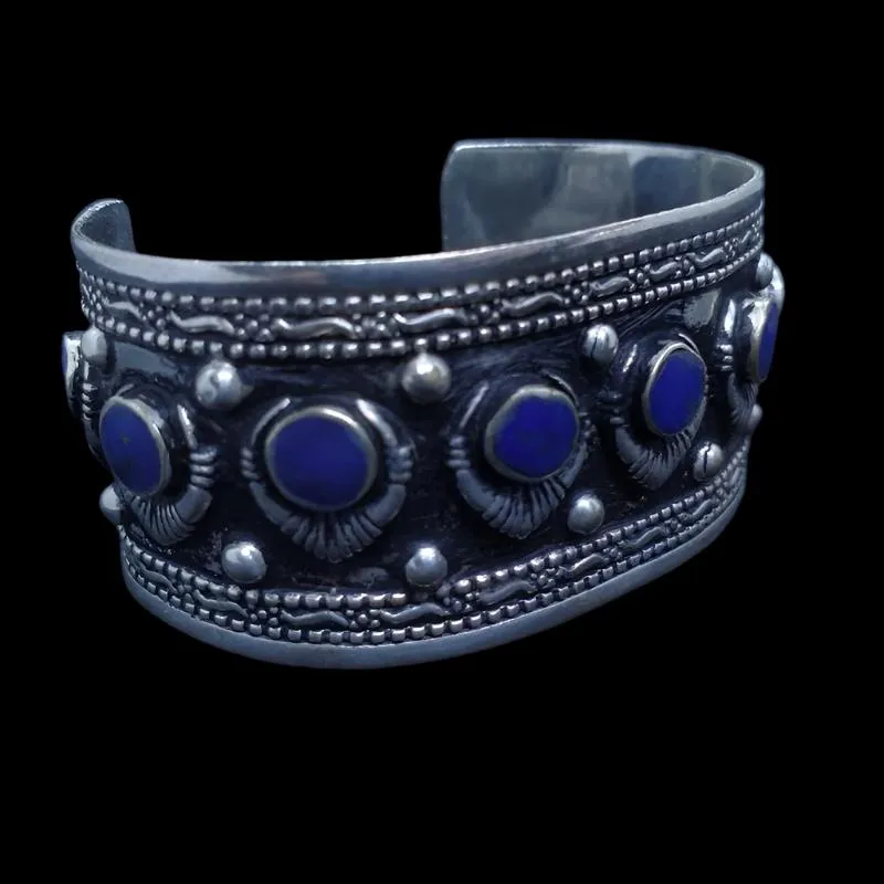 Adjustable Tribal Kuchi Lapis Stone Cuff Bracelet
