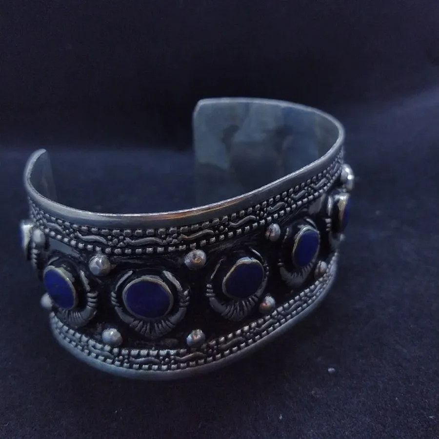 Adjustable Tribal Kuchi Lapis Stone Cuff Bracelet