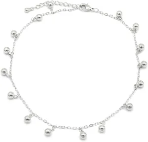 Amy & Annette 14K White Gold Ball Bead Station Anklet - Hypoallergenic, Adjustable, 10 Inches