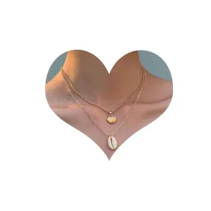 Andelaisi Bohemia Layered Shell Choker Necklace Vintage Cowrie Shell Necklace Choker Gold Scallop Pendant Necklace Summer Beach Seashell Necklace Chain Jewelry for Women