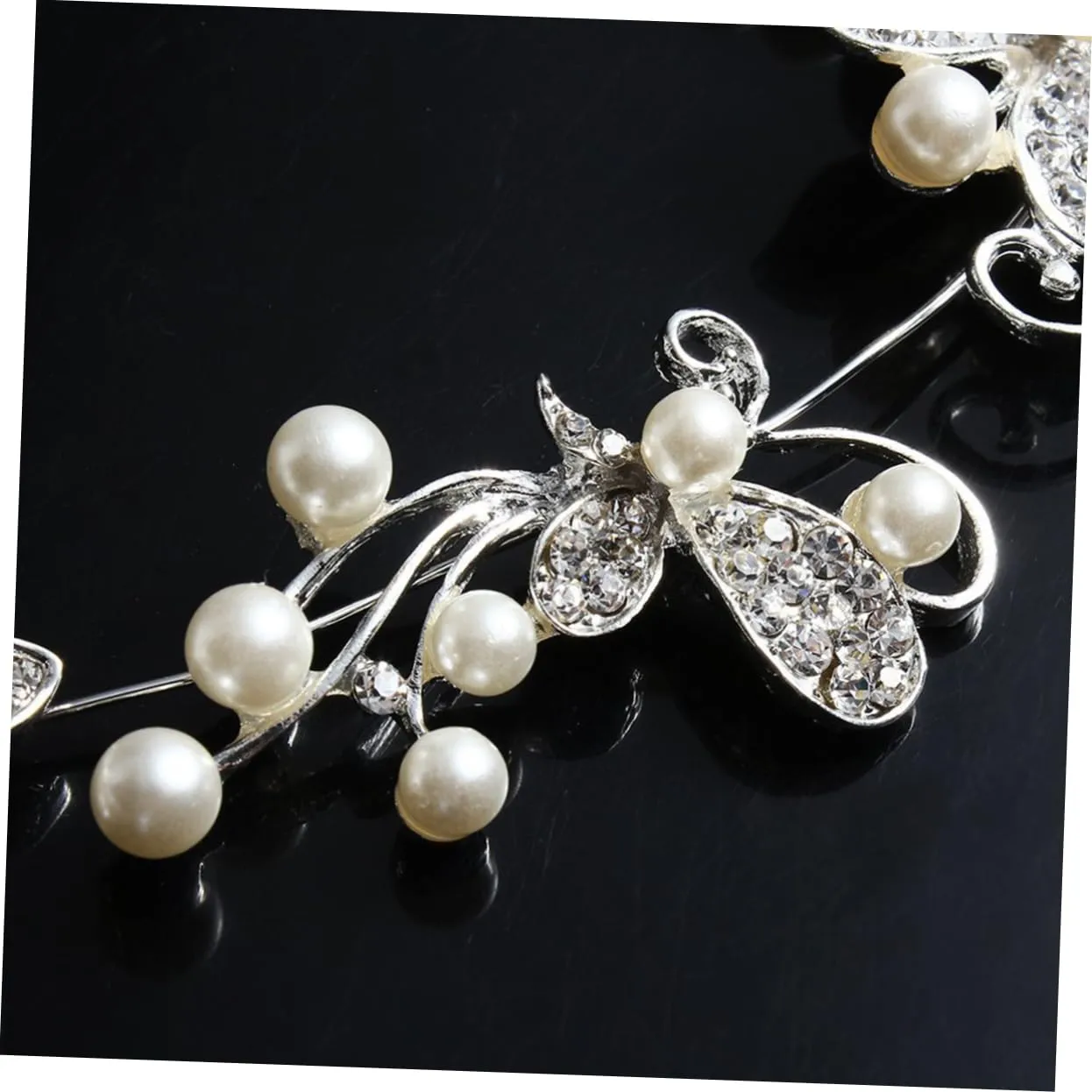 Angoily Pearl Flower Headdress Tiara Crystal Rhinestone Hair Band for Women Elegant Bridal Wedding Party Accessory