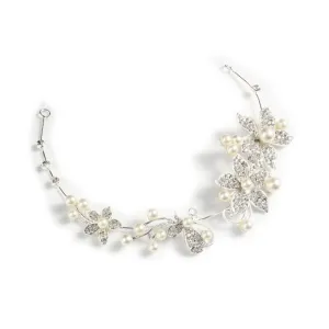 Angoily Pearl Flower Headdress Tiara Crystal Rhinestone Hair Band for Women Elegant Bridal Wedding Party Accessory