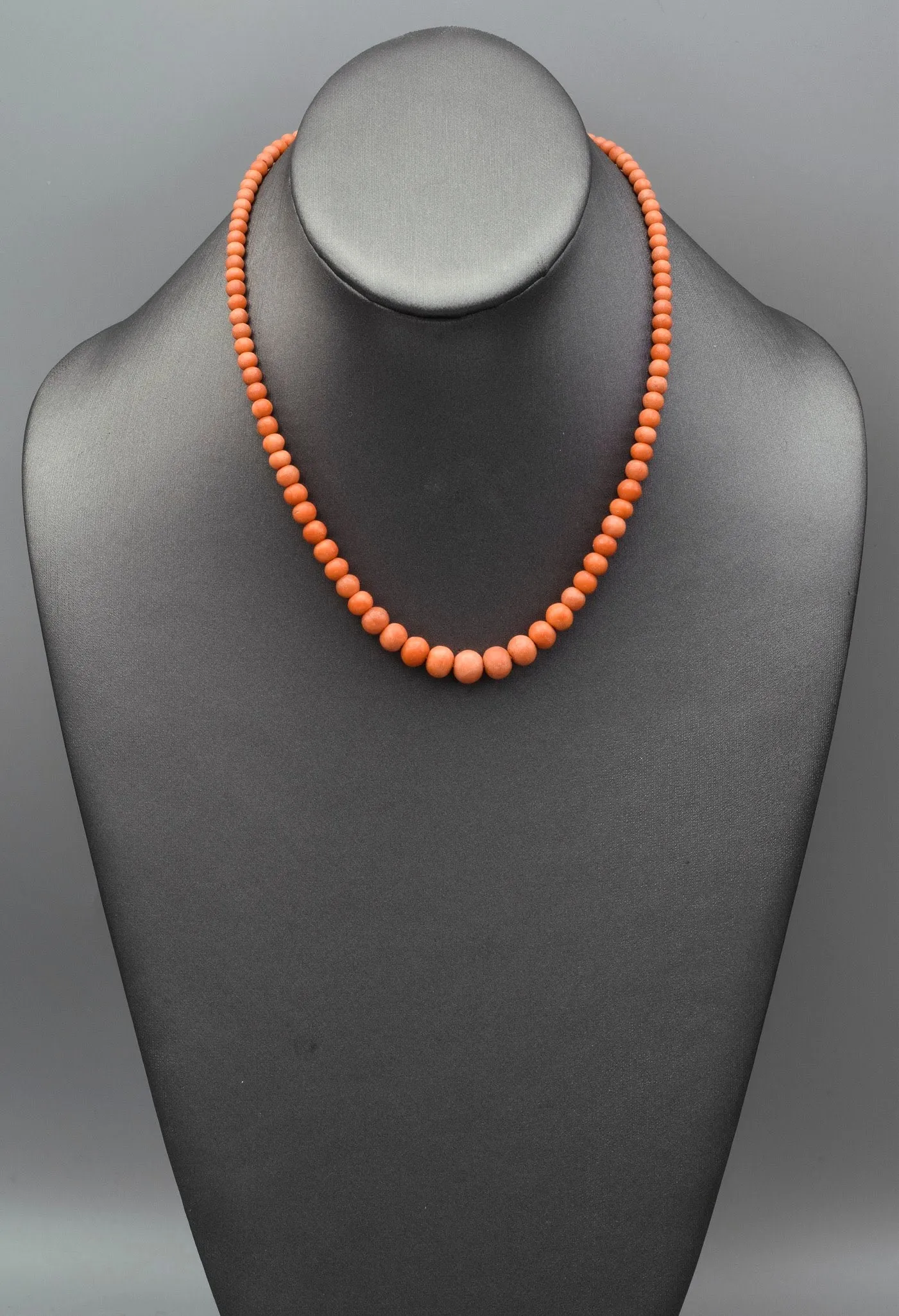 Antique 14K Yellow Gold Red Coral Beaded Necklace & Drop Earrings Set