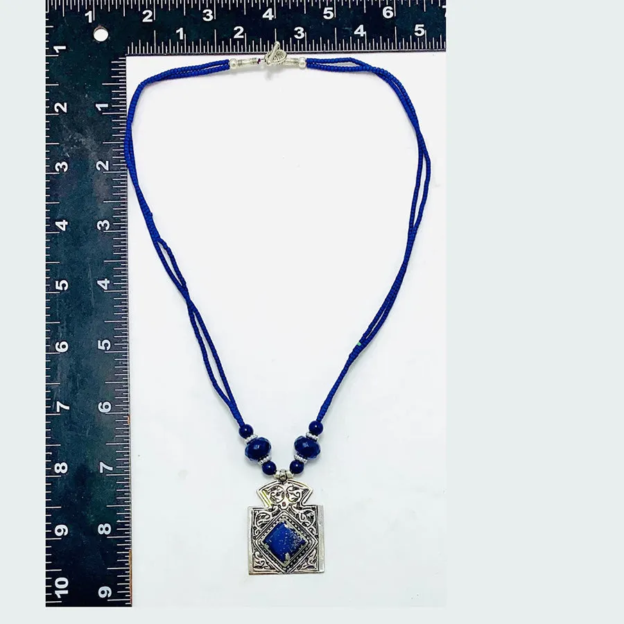 Antique Lapis Lazuli Stone Necklace Beaded Chain,