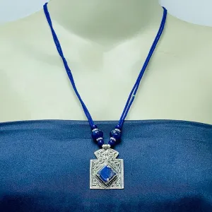 Antique Lapis Lazuli Stone Necklace Beaded Chain,