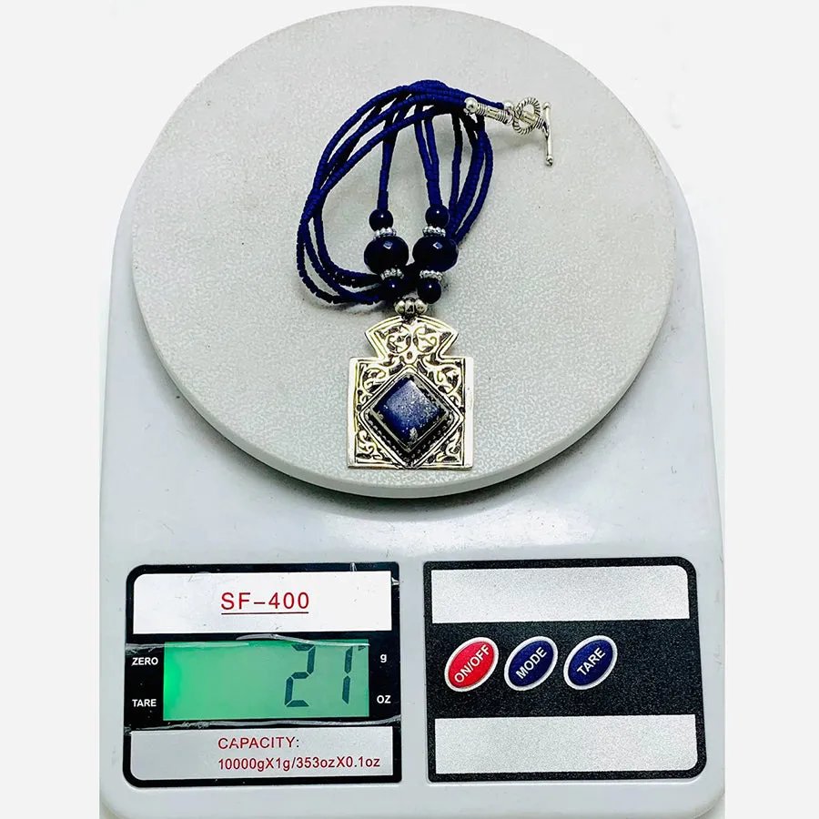 Antique Lapis Lazuli Stone Necklace Beaded Chain,